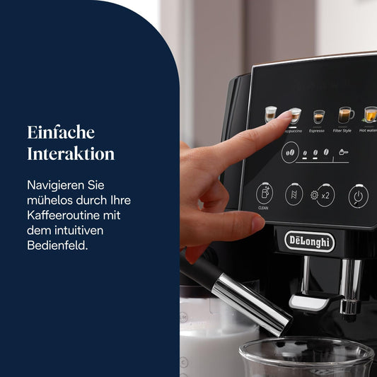 Magnifica Start (ECAM220.91.B)-Perfetto Kaffeevollautomat , 4 One-Touch-Getränke,LatteCrema-Milchaufschäumer,Cappuccino,Soft-Touch-Bedienfeld,Schwarz