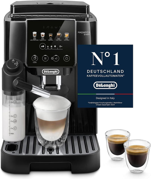 Magnifica Start (ECAM220.91.B)-Perfetto Kaffeevollautomat , 4 One-Touch-Getränke,LatteCrema-Milchaufschäumer,Cappuccino,Soft-Touch-Bedienfeld,Schwarz